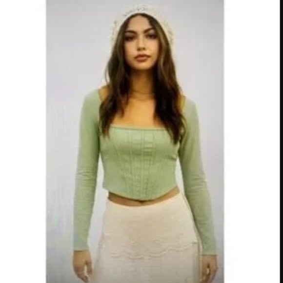 Abercrombie Square Neck Corset Long Sleeve Top - Picture 1 of 7